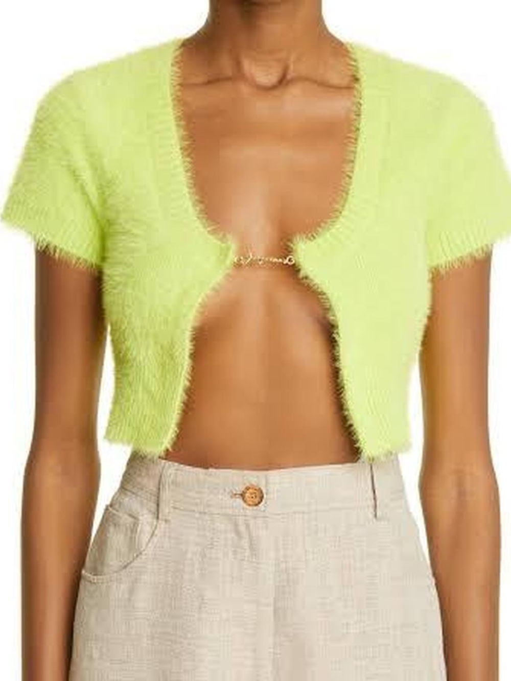 JACQUEMUS La Maille Neve cropped brushed knitted cardigan in Lime Green